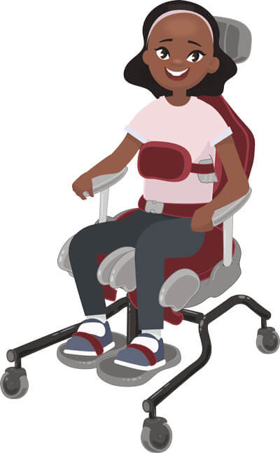 Illustration of a child in a paediatric seating system