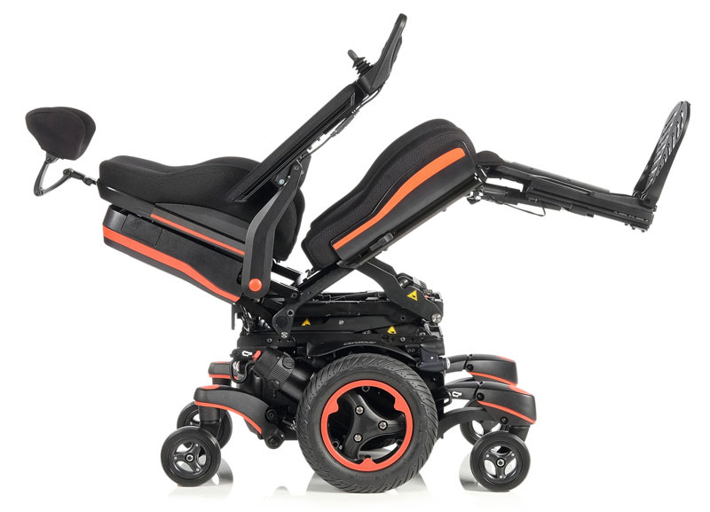 Quickie power wheelchair in pressure relief seating mode