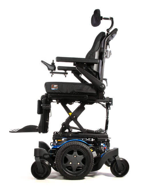 A power wheelchair with seat elevate
