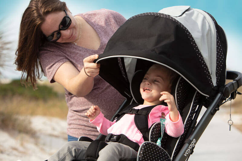 Canopy on an early intervention adaptive stroller