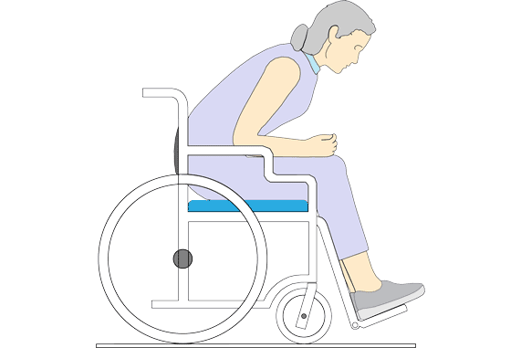 Illustration of a woman having difficulty standing up from out of her wheelchair